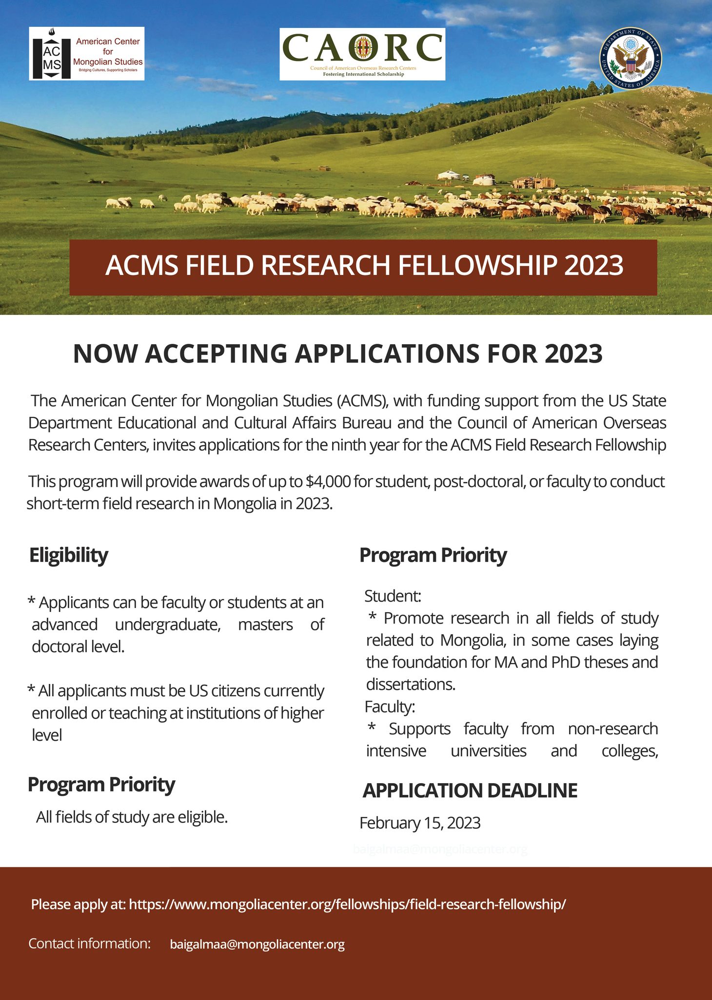 ACMS Mongolia Field Research Fellowship