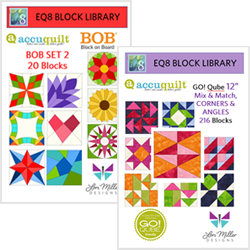 Use EQ8 for AccuQuilt GO and BOB! Speaking of AccuQuilt, EQ Teacher, Lori Miller has created a way to design for GO! Qube and Block on Board (BOB) dies in EQ8! You can purchase her library files, download them, then use in EQ8! View AccuQuilt Library Files >