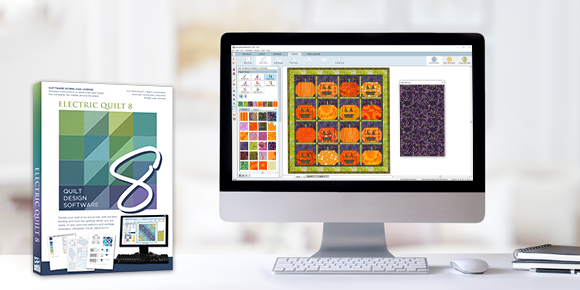 Special Offer: 20% off EQ8! October is EQ8's birthday month! Why not celebrate with a sale?! Save on EQ8, Upgrades, and the Migration Kit and start designing your own quilts! (That cute project shown on screen is a free download called Pumpkin Patch!)