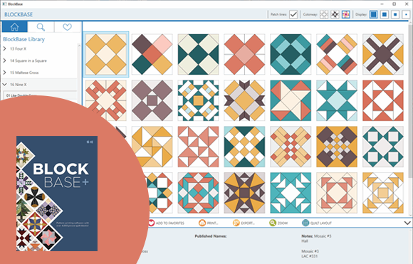 Coming Spring 2021! BlockBase+ (a new and improved version of the original BlockBase program) is in the works! Use it with or without EQ8 to print rotary-cutting charts, templates, or foundation patterns for all the blocks from the Encyclopedia! Learn more >