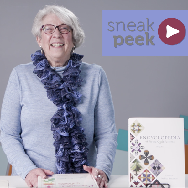 Lori Baker and her “Brackman“ Golden Peak's Acquisition Editor, Lori Baker hosts a sneak peek video featuring the new Encyclopedia of Pieced Quilt Patterns (or as she calls it, the “Brackman“). Get an inside look and hear about BlockBase+ in this fun video! Watch video >